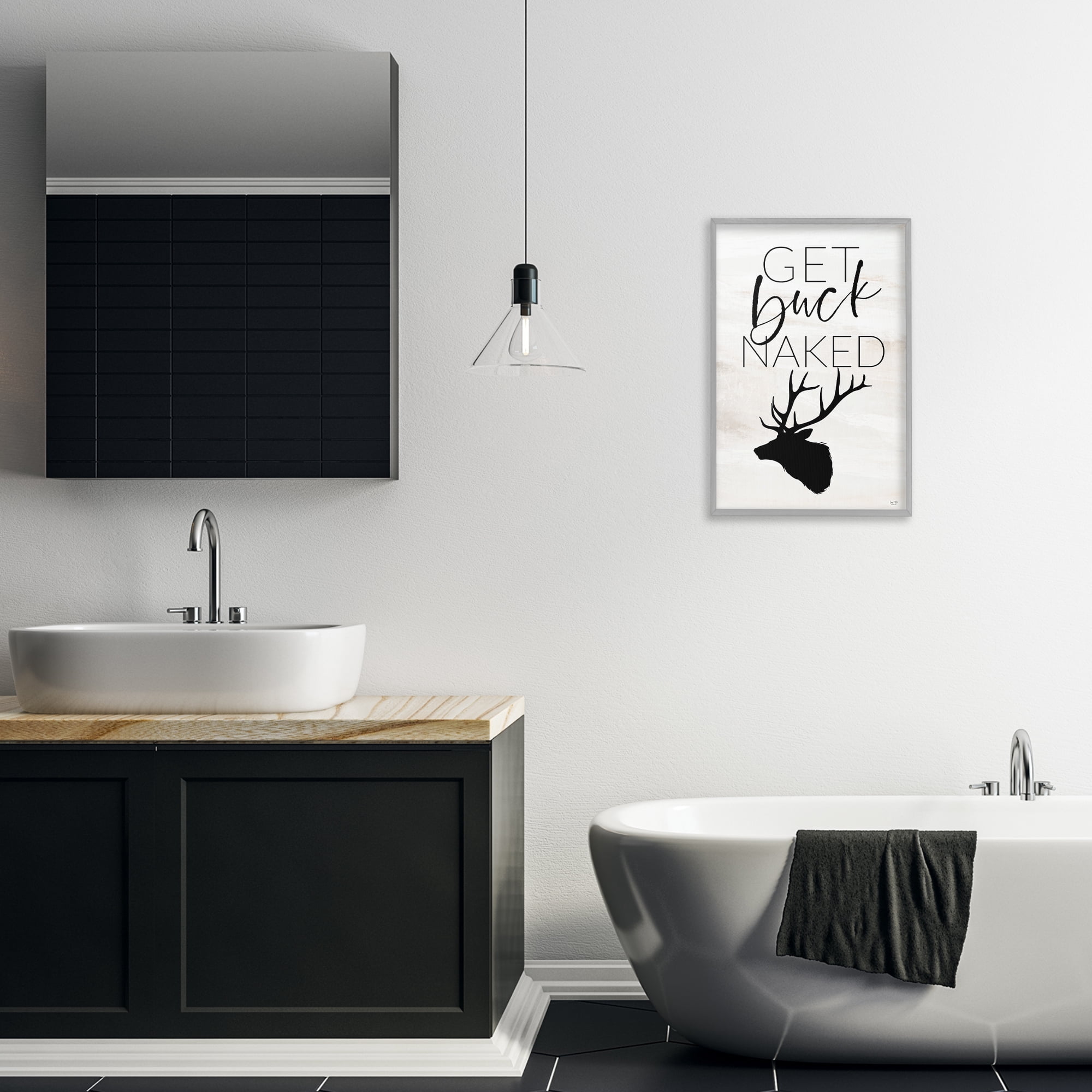 Stupell Industries Get Buck Naked Gray Framed Giclee Art, design by Lux + Me Designs