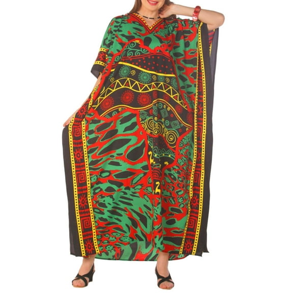 Women's Loose-Fit Maxi Kaftan Dress Beautiful Prints Caftan Maxi Dress - One Size Fits Most