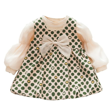 

TAIAOJING Toddler Baby Girl Clothes Set Autumn Winter Long Sleeve Puff Sleeve Tops Polka Dot Bowknot Ruffle Dress Princess Dress Outfits For Girl 12-18 Months