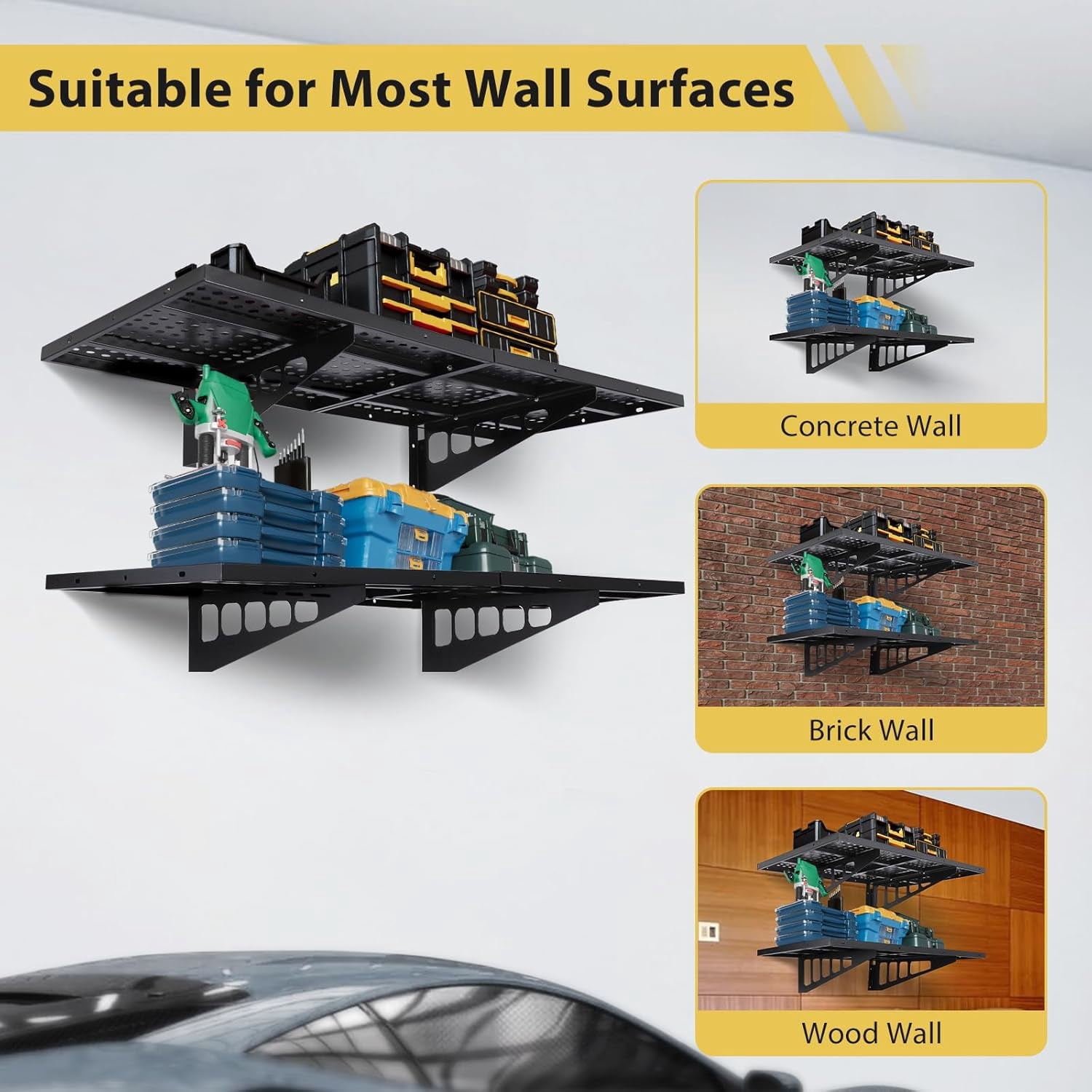 M optimized Set of 2 Garage Storage Rack 1.6x4ft Garage Wall Shelves Storage Floating Shelves 560lbs Capacity, 20"x48" Black
