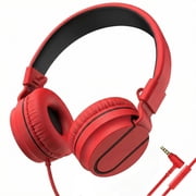 Pedoxline Kids Headphones with Microphone, Foldable 85/94dB Safe Volume Stereo Adjustable over Ear Headphones for Kids, Girls, Boys, Comfort Fit for Online Classes & Trave (Red and Black)