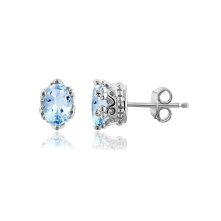 Citrine Crown Earrings - 1 1/5 Carat T.G.W. Sky Blue Topaz Sterling Silver Crown Earrings