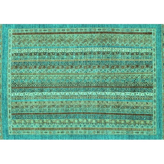 Ahgly Company Indoor Rectangle Oriental Turquoise Blue Modern Area Rugs, 8' x 10'