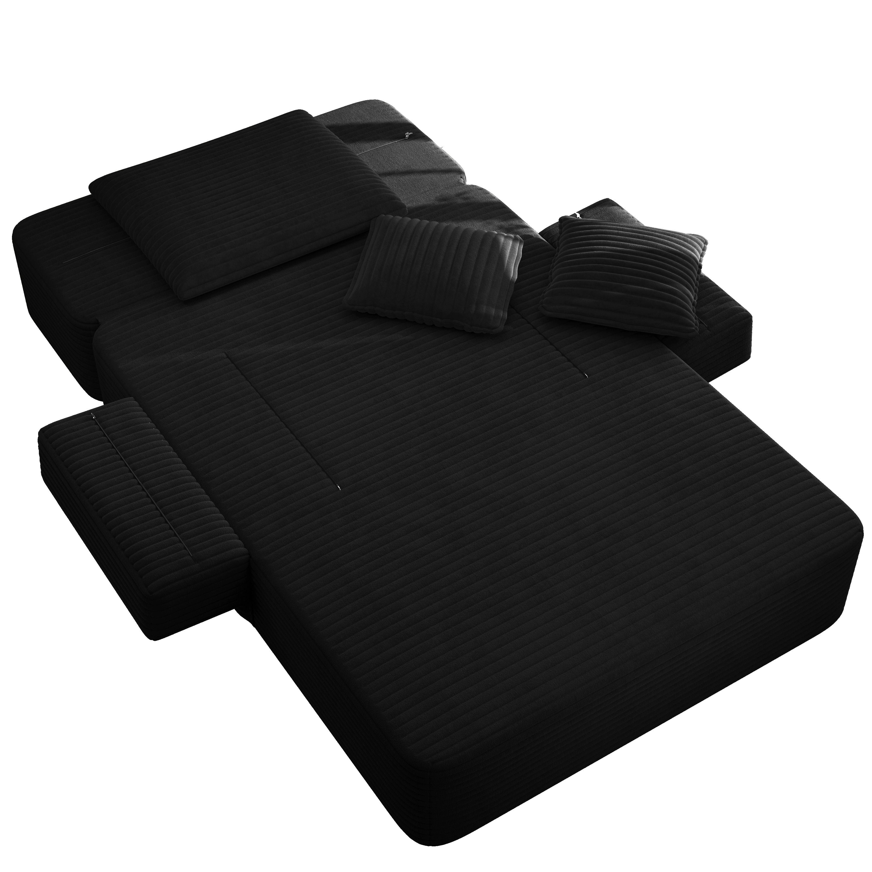 Alvantor Oversized Corduroy Convertible Chaise Lounge Sofa Bed, Black