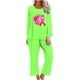 thumbnail image 2 of Puntoco Mujer Otoño Moda Cáncer De Mama Impreso Cuello Redondo Manga Larga + Pantalones Traje Verde Xl, 2 of 4