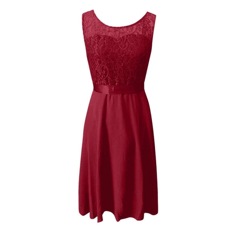 Summer New Waisted Solid Color Sleeveless Lace Dress Casual Summer Dresses for Older Women Long Summer Dress for Women Women's Dress Woman Tie Waist Midi Dresses for Women Postpartum Dress Sleeveless - Summer New Waisted Solid Color Sleeveless Lace Dress Casual Summer Dresses for Older Women Long Summer Dress for Women Women's Dress Woman Tie Waist Midi Dresses for Women Postpartum Dress Sleeveless -