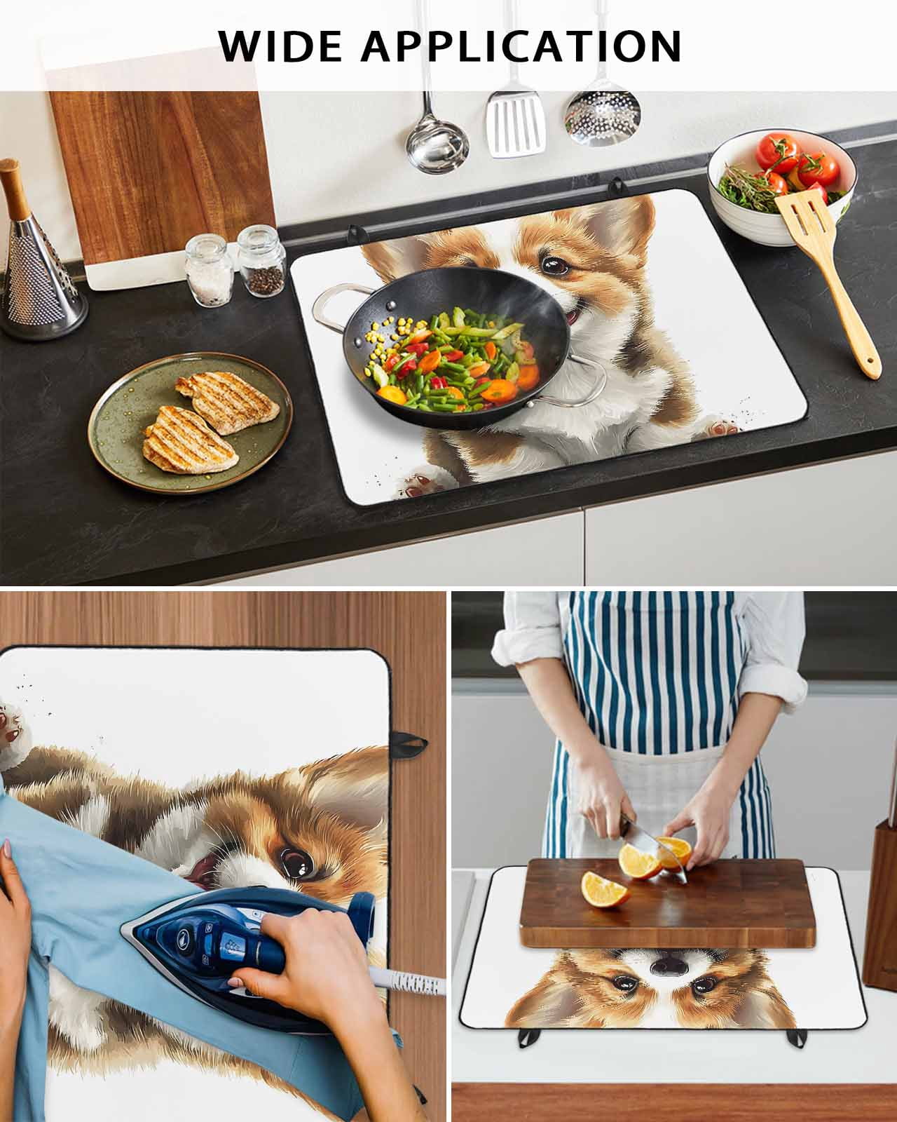 nqOlkjepod Large Induction Cooktop Protector Mat 24"x21", Funny Puppy Stove Top Covers for Electric Stove, Modern Simple Cute Dog Animal Portrait Stove Burner Cover Mats, Glass Top Stove Cover