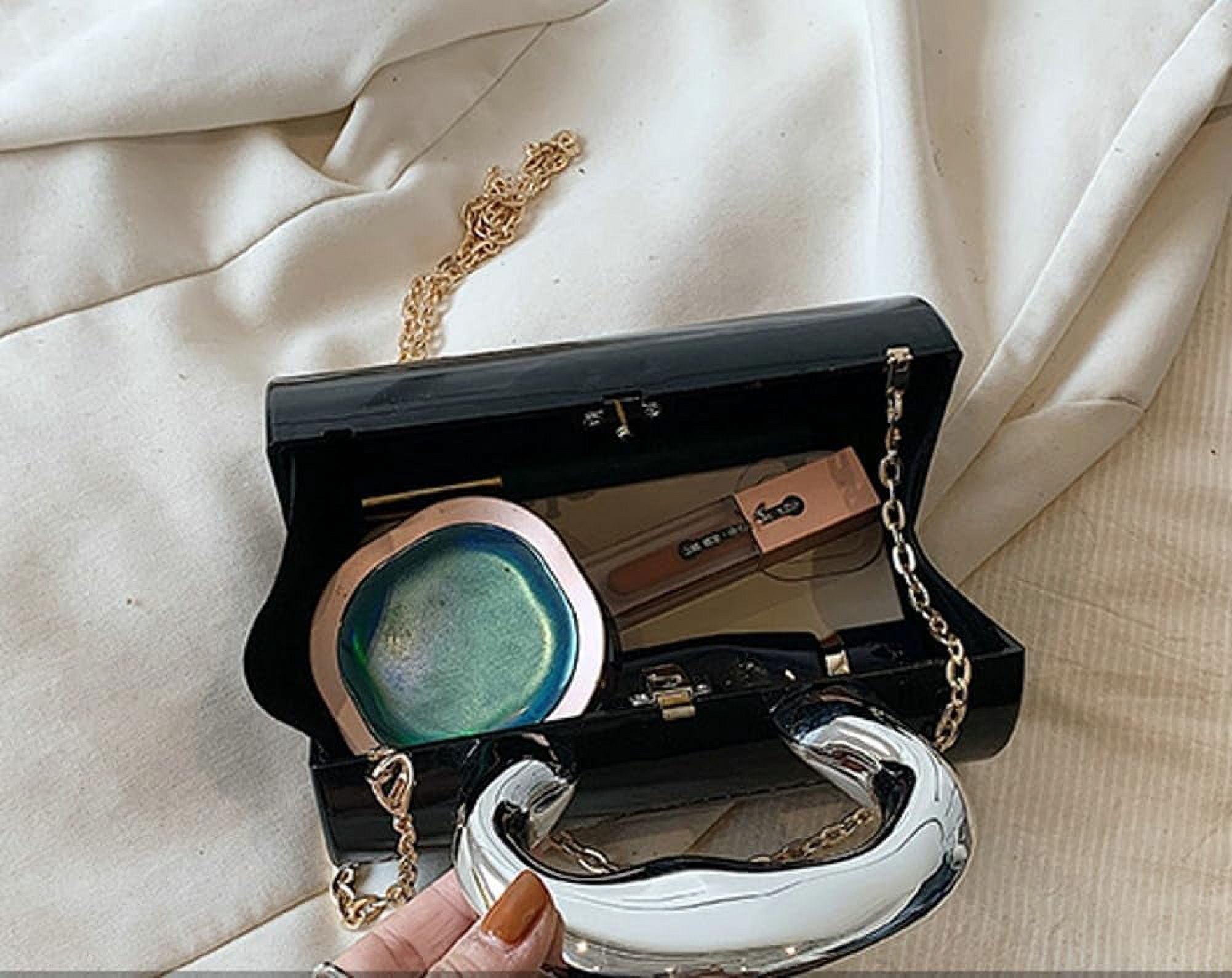 HLSOHJP Acrylic Evening Clutch Women Chic Metal Purses Shiny Barrel-Shaped Handbag Crossbody Bag for Wedding Parties