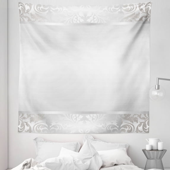 Grey Tapestry, Rococo Style Framework Ornaments Old Fashioned Antique Design Retro Borders, Fabric Wall Hanging Decor for Bedroom Living Room Dorm, 5 Sizes, Pale Grey and Grey, by Ambesonne