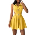 thumbnail image 2 of Uscallm Women Summer Plus Size Sleeveless Button Down Hollow Out A Line Mini Dresses Casual Chic Boho Beach Vacation Swing Flowy Sundresses, Yellow S, 2 of 8