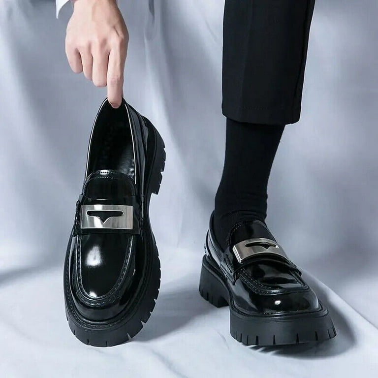 Men Patent Leather Square Toe Formal Dress Shoes Slip On