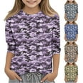 thumbnail image 1 of MKOSPLRT T-Shirts Camouflage pour Enfants 3-12 Ans Col Rond Coupe Ample Hauts Manches 3/4 T-Shirts Graphiques Décontractés Mignons Cadeaux d'Anniversaire pour Fille Garçon, 1 of 6