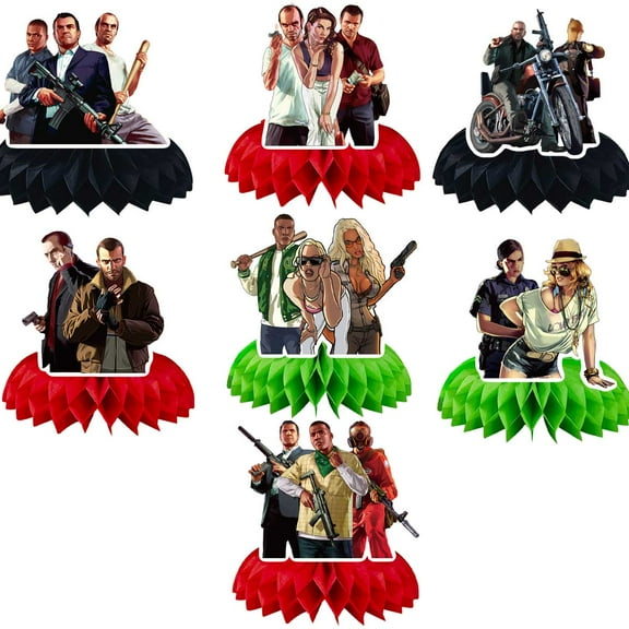 Grand Theft Auto GTA Honeycomb Centerpieces Table Toppers Decorations for Birthday Party Decor Supplies