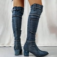 thumbnail image 3 of Mepaouo Over The Knee Boots for Women Low Heel Denim Boots Pointed Toe Buckle Cowboy Boots, 3 of 9