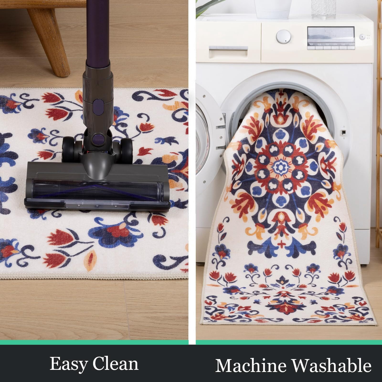 Findosom 3pcs Washable Kitchen Rug Set,Non-Slip Floral Boho Kitchen Mats Kitchen Runner Rug Floor Carpet for Hardwood Floor,Sink,Entryway,Bathroom,Home Decor,20"x32"+20"x48"+20"x59"