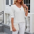 thumbnail image 6 of Ediodpoh Women's V Neck Mid Sleeve Button Detail T Shirt for Casual Wear Tshirts Shirts for Women White XXL, 6 of 9