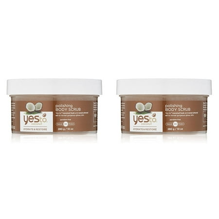 Yes To Coconut Hydrate & Restore Polishing Body Scrub 10 oz (Pack of 2) + Yes to Coconuts Moisturizing Single Use (Best Way To Use Body Scrub)
