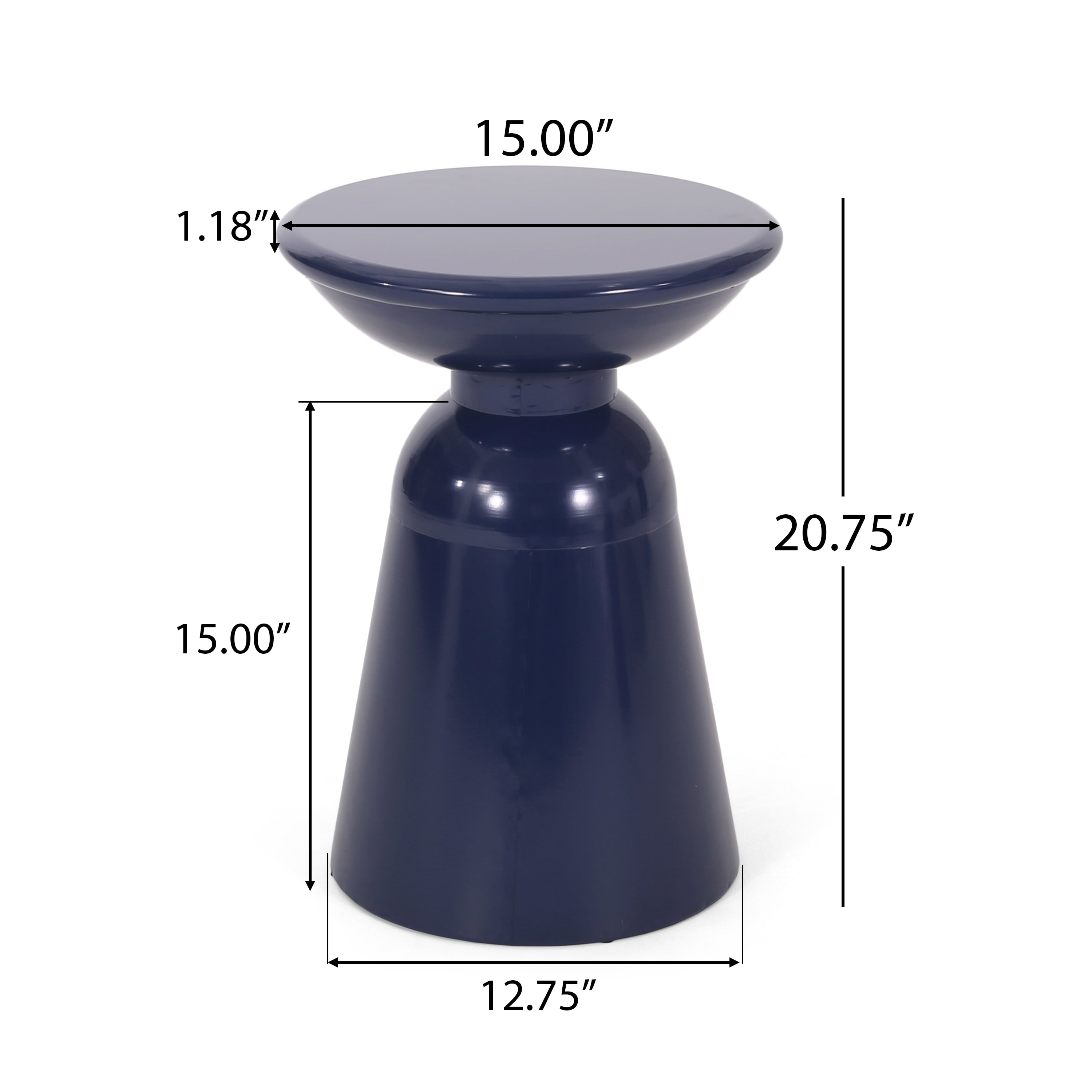 Outdoor Large Pedestal Side Table, Metal Frame Accent Table for Patio Garden, Navy Blue