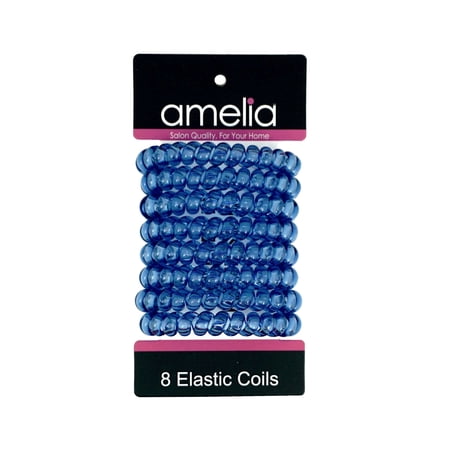 Amelia Beauty Products 8 Large Smooth Elastic Hair Coils 2. 5in Diameter Thick Spiral Hair Ties Gentle on Hair Strong Hold and Minimizes Dents and Creases Blue