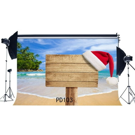 Image of ABPHOTO Polyester 7x5ft Photography Backdrops Seaside Sand Beach Blue Sky White Cloud Coconut Tree Scene Seamless Newborn Baby Kids Adutls Lover Portraits Background Photo Studio Props