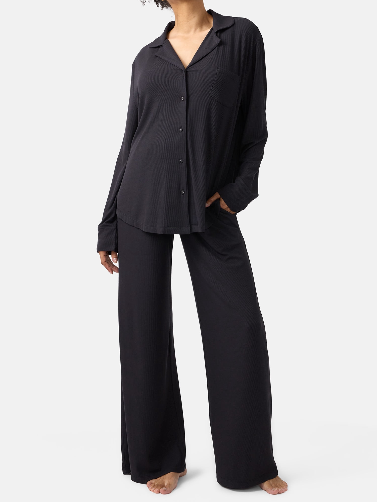 Ingrid & Isabel For Every Belly Women's Maternity Long Sleeve Button Down Shirt & Open Leg Pajama Set, Sizes S-XXXL