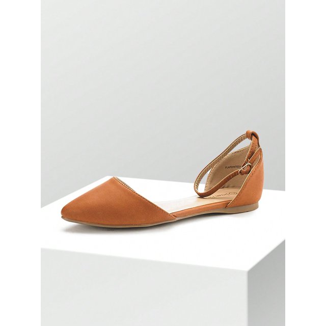 Women Ankle Strap Casual D'Orsay Pointed Plain Ballet Comfort Soft Slip On Outdoor Valentine's Day Flats Shoes