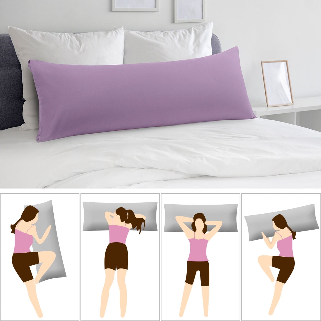 Unique Bargains Microfiber Solid Body Pillow Cover, 20" x 60", Violet