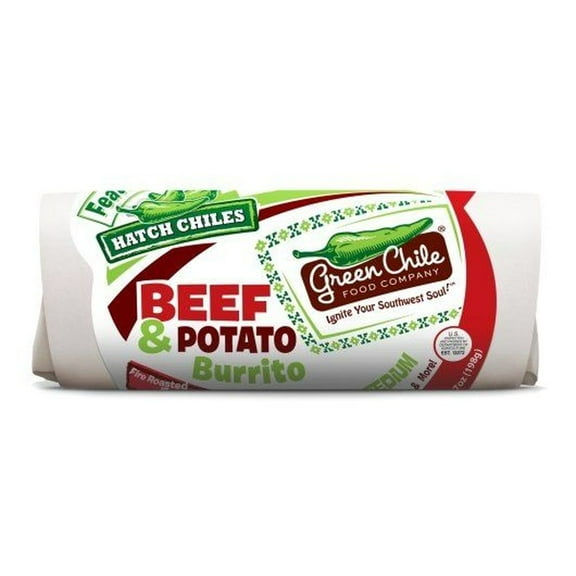 Green Chile Food Beef Burrito with Potato Green Chile Salsa and Cheddar, 7 Ounce -- 12 per case