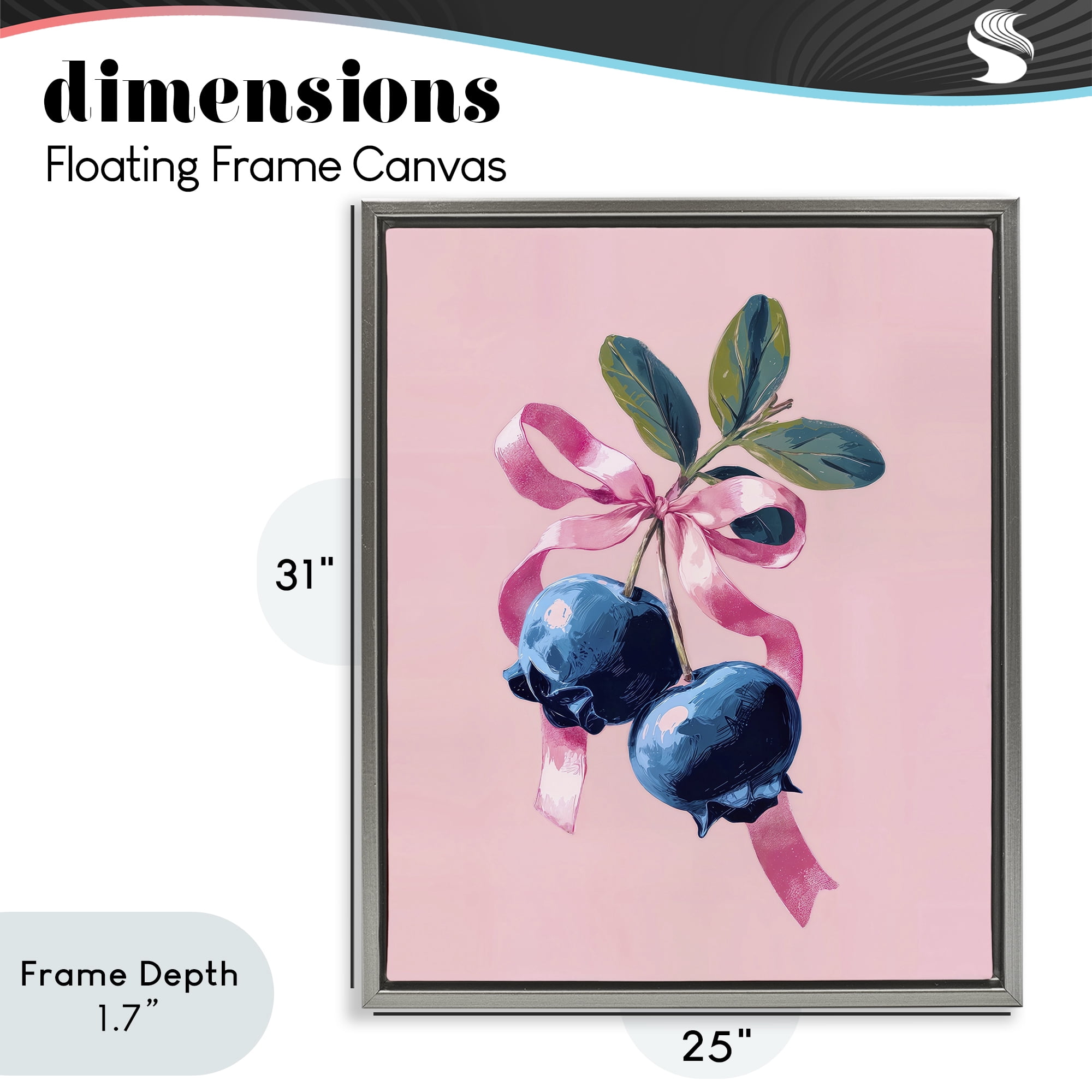 Stupell Industries Blueberry Branch with Pink Bow Gray Framed Floater Canvas Wall Art, design by Imagine It Images