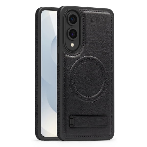 Magnetic for Samsung Galaxy S25 Edge PU Leather Case, Compatible with Magsafe, Built-in Invisible Stand, Premium Ultra Slim Adjustable Kickstand Protective Phone Case for Galaxy S25 Edge, Black