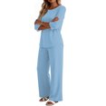 thumbnail image 5 of Two Piece Sets for Women 3/4 Length Sleeve Lounge Sets Summer Spring Vacation Travel Outfits Fashion Clothing Sky Blue XL, 5 of 6