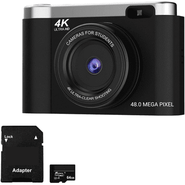 KLIOMAX 4K Digital Camera for Photography with Autofocus, 48MP Vlogging Camera for YouTube, 64GB SD Card, 2.8" Flip Screen, Compact For Travel with 8X Zoom, Flash, Anti-Shake, Rechargeable Battery