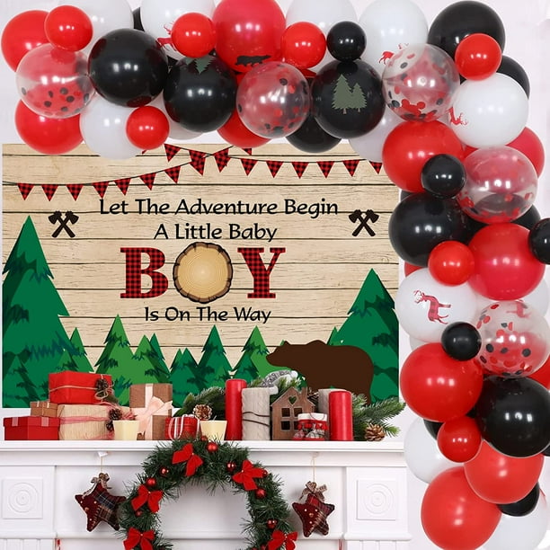 Lumberjack Baby Shower Decorations for Boy Buffalo Plaid Backdrop and