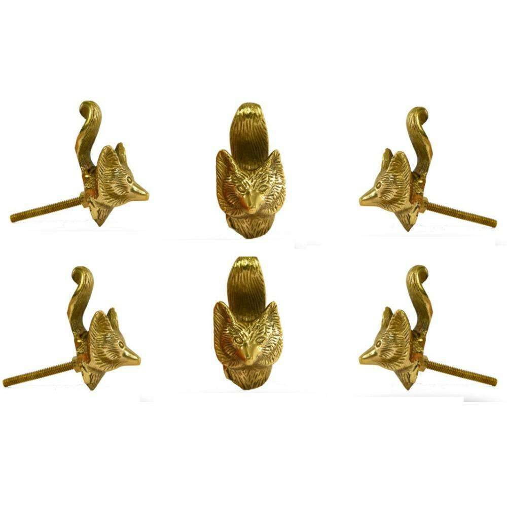 Set of Six Brass fox cabinet Knobs