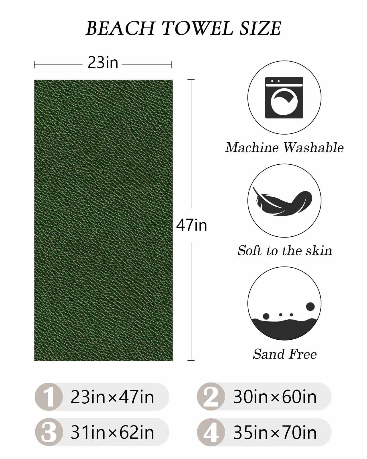 Solid Dark Green Beach Towels Oversized Super Absorbent, Retro Minimalism Abstract Denim Texture Lightweight Bath Towel Quick Dry Sets For Bathroom/Pool/Rv Camping/Beach Play/Gym Room/Picnic 23"x47"