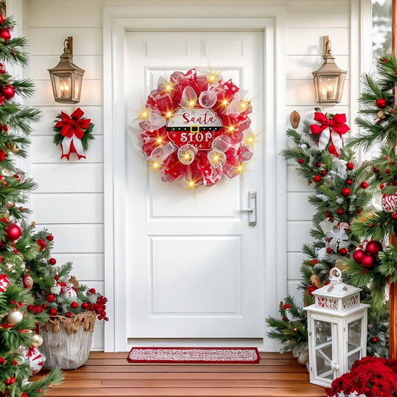 Kumdkd 18inch Artificial Flower Christmas Wreath - Elegant Bow & Durable Textured Linen (Outdoor/Indoor Front Door Decor)‌