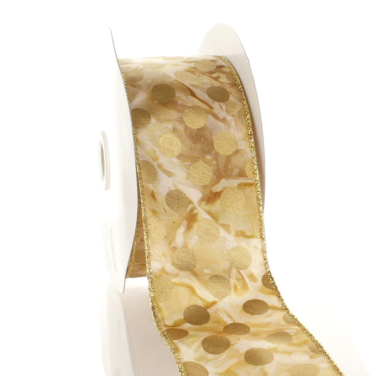 Ribbon Traditions Tie-Dye Wired Ribbon 2 1/2" By 10 Yards - Gold Shimmer Dots Natural