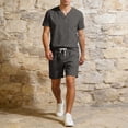 thumbnail image 4 of ZUKMRJPC Mens Short Sets 2 Piece Outfits V Neck Button Up T-Shirts and Shorts Solid Color Casual Lightweight Summer Tracksuit Sets, 4 of 7