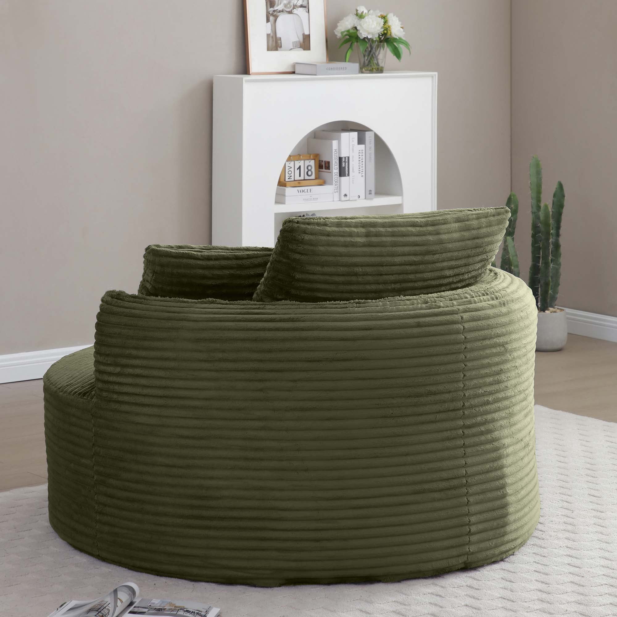 Miniyam 54" Ready-to-Use Accent Chair, No Setup Needed, Modern Round Design with Corduroy Upholstery and Support Pillows(Green)