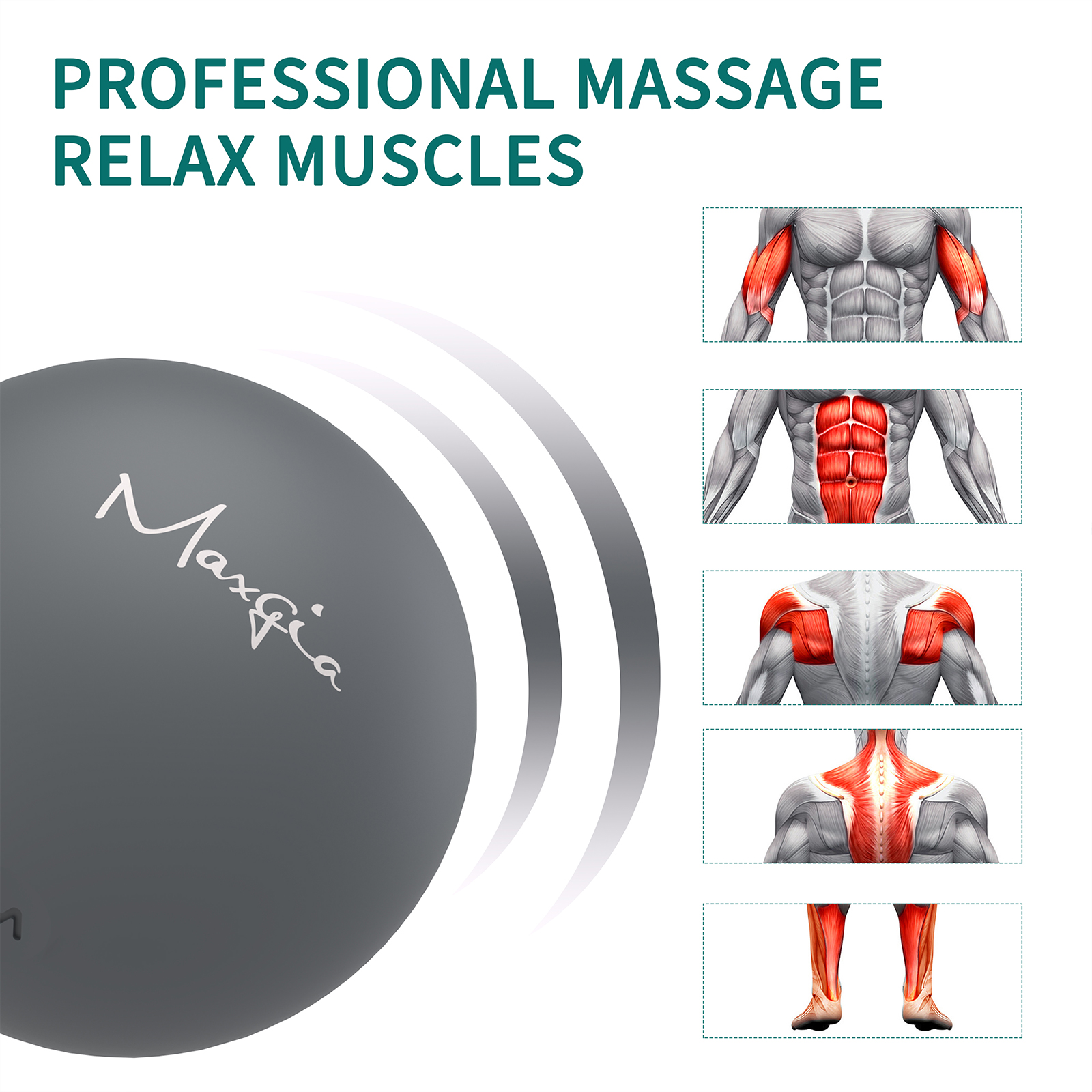 Maxgia 3" Single Massage Ball, 5 Speeds Vibrating Massage Ball Roller for Trigger Point Therapy, Deep Tissue Massager for Back, Neck, Foot, Myofascial Release, Pain Relief, Muscle Recovery, Gray