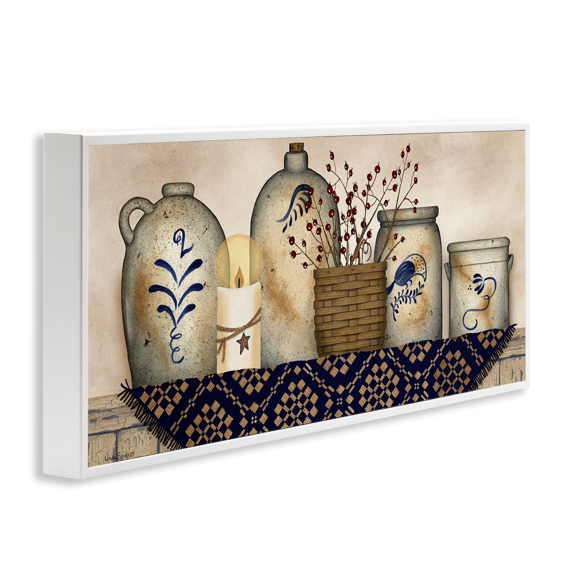 Stupell Industries Rustic Kitchen Jars Botanical & Floral Painting White Framed Art Print Wall Art, 30 x 13