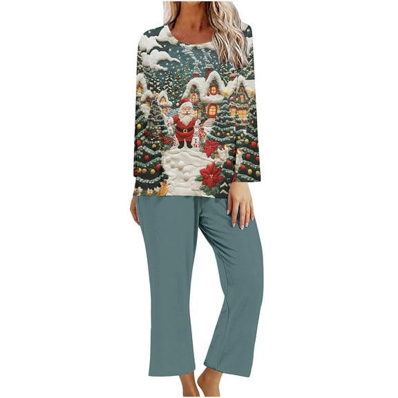 Jamicy Women's Pajamas Christmas Present Christmas Pajamas Casual Printed Pajamas for Women Set Long Sleeve Shirt with Long Pajama Pant Soft Pjs Set