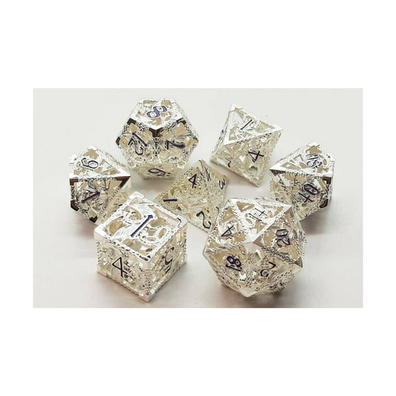 Old School Dice & Accessories Hollow Dragon Dice - Silver w/Purple (7) New