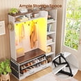 thumbnail image 3 of Farmhouse Hall Tree with 10 Coat Hooks, Bench and Shoe Storage, Entryway Bench with Flip Drawers, 7 Shelves and Led Lights for Entryway, Hallway, 3 of 7