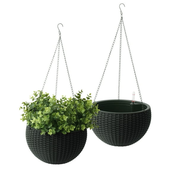 Modena 10" Wicker Hanging Basket, Black, 2 Pack