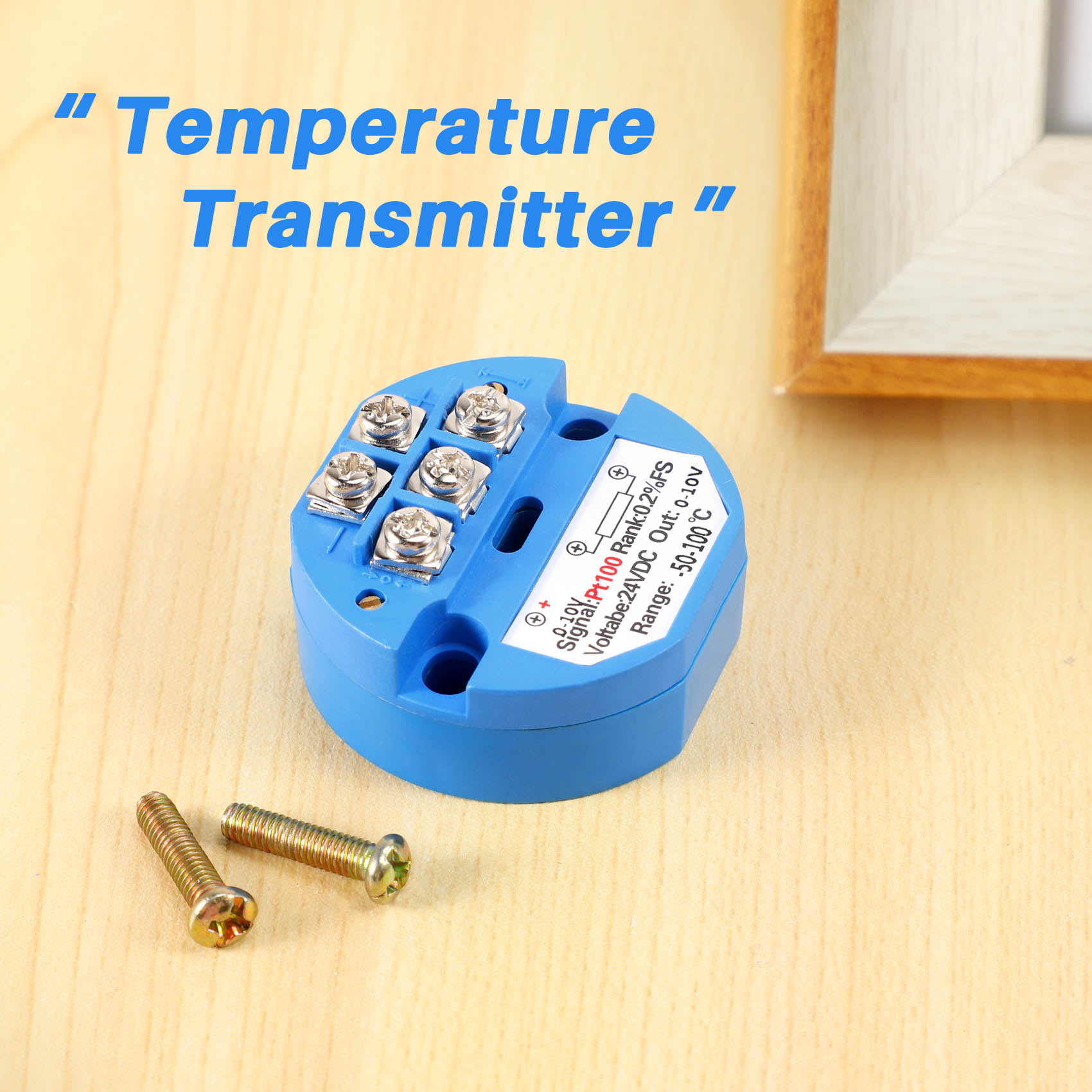 PT100 Temperature Sensor Transmitter 24V DC 0-10V 0℃ to 200℃ Blue 