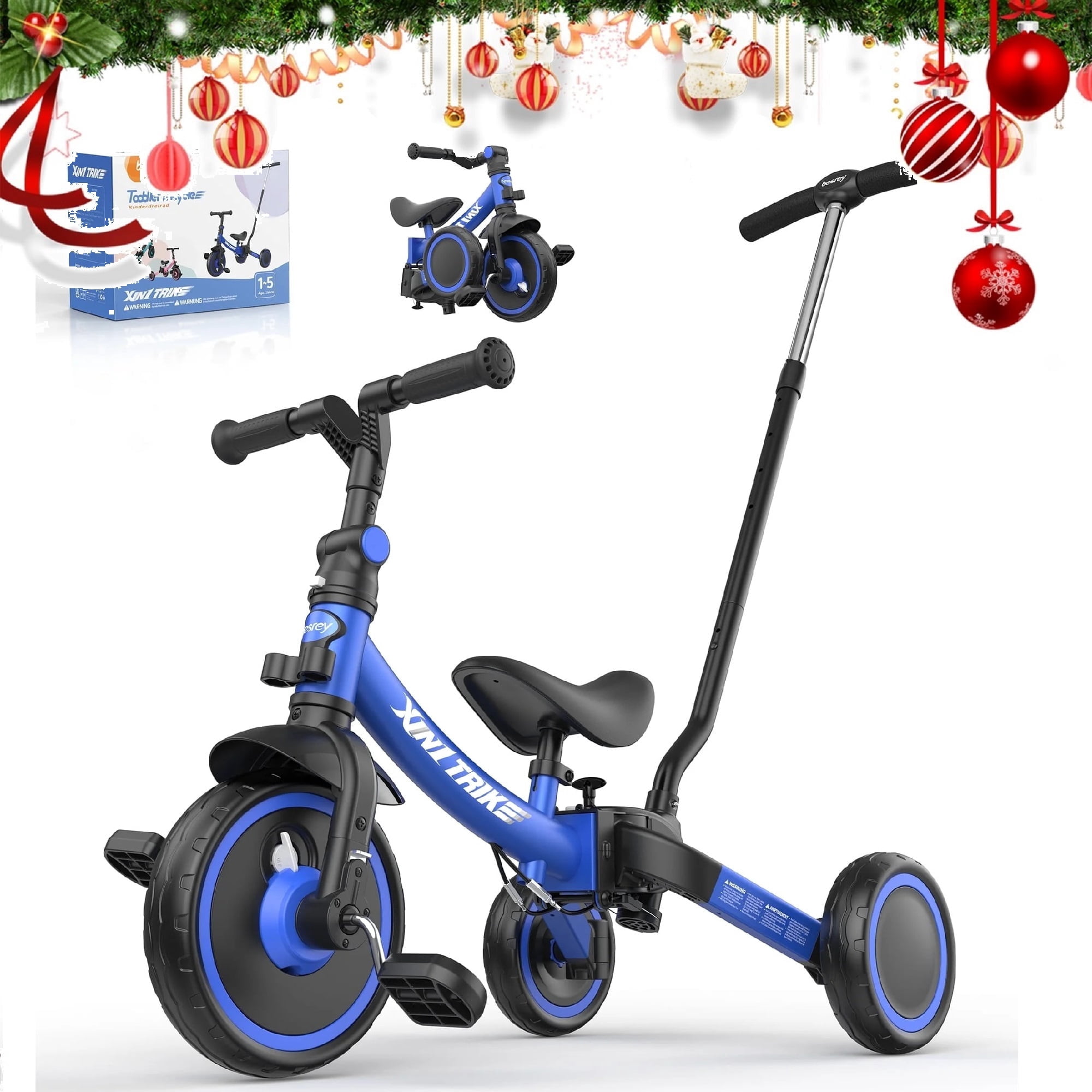 Free Shipping! Besrey 7-in-1 Toddler Bike for 1-5 Years Boys Girls,  Foldable Kids Tricycle with Push Handle, Blue - Walmart.com