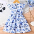 thumbnail image 5 of VNKIDY Girls Floral Print Dress Ruffle Cap Sleeve Crewneck Ruffle Hem A Line Casual Dress For Summer Daily Wear Blue 1-2 Years, 5 of 7