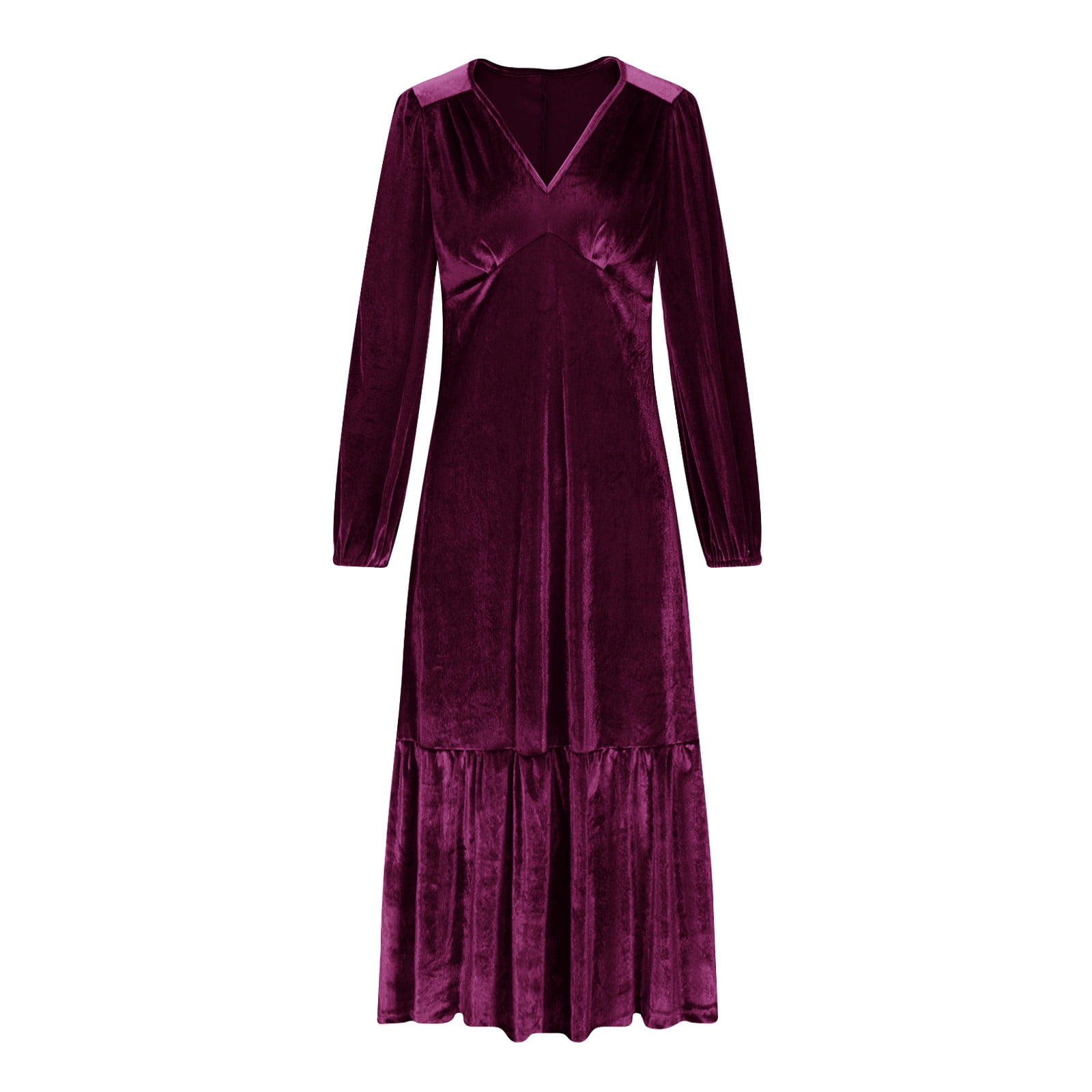 OSFVNOXV Maxi Dresses for Women Fall High Waist Lantern Sleeve Velvet Dress V-Neck Bodycon Tiered Flowy Long Cocktail Wedding Dating Dress