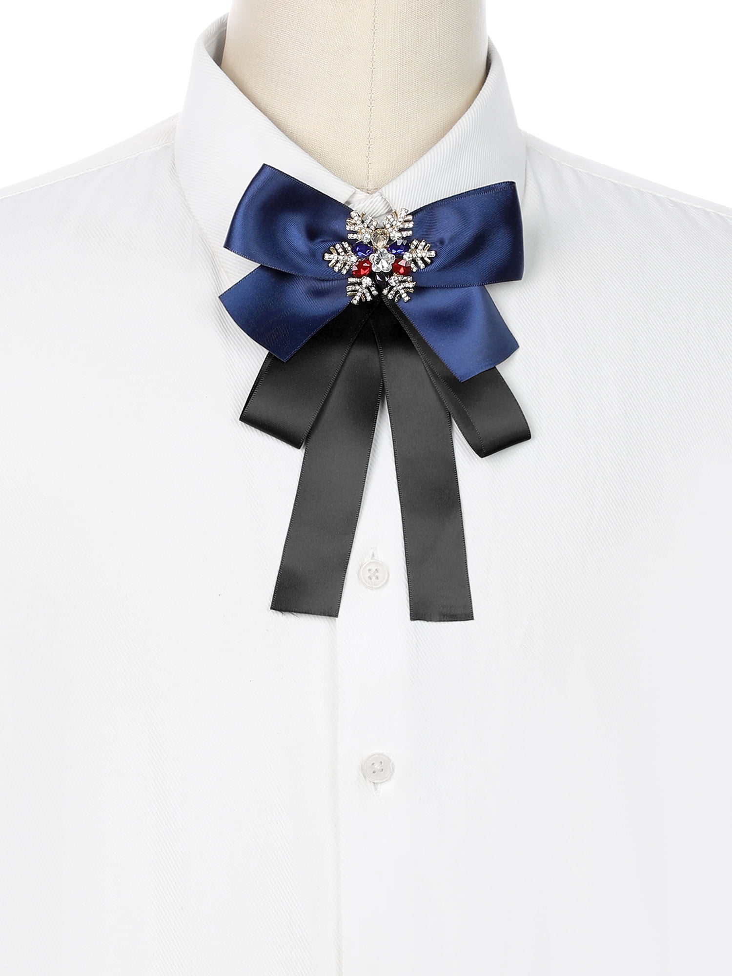 DARING DIVA Women's Christmas Snowflakes Rhinestone Ribbon Big Bow Tie Blue Blck